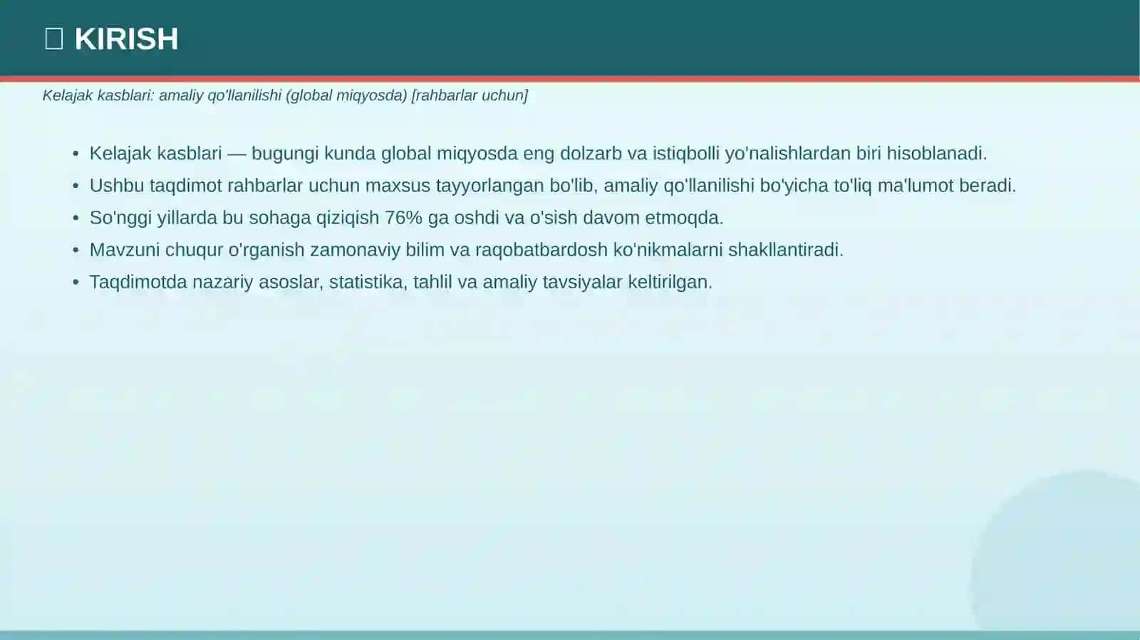 Kelajak kasblari: amaliy qo'llanilishi (global miqyosda) 3
