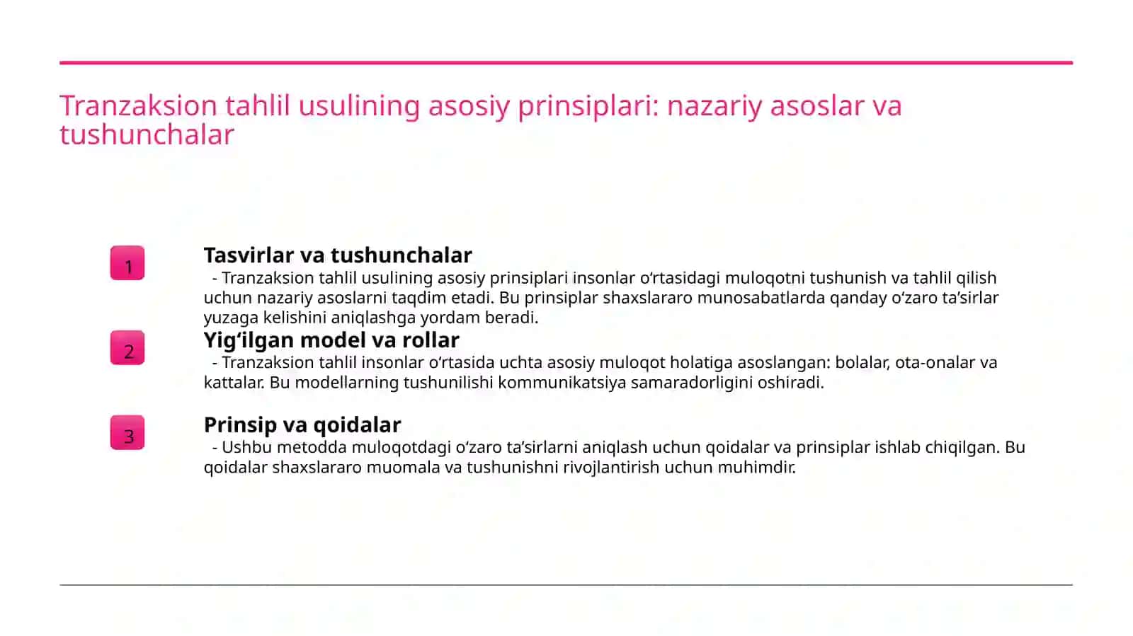Treningda tranzaksion tahlil usulining mashqlari 3