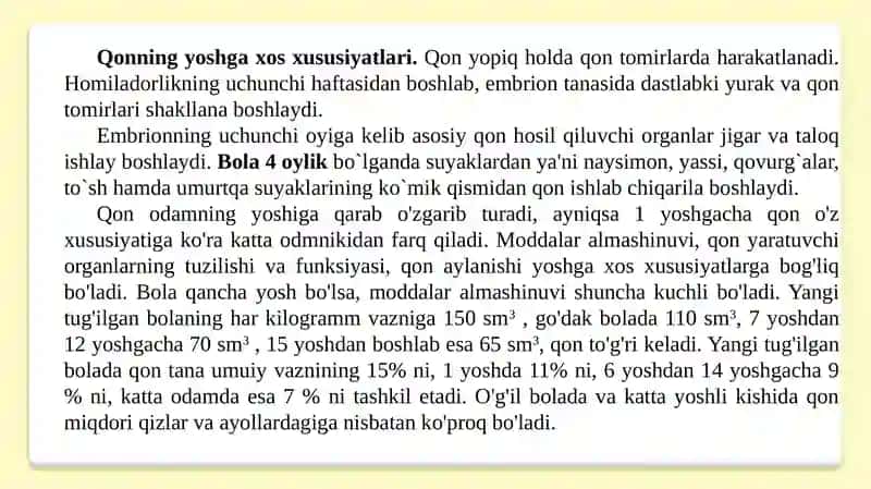 Qon va qon aylanish tizimining  yosh  xususiyatlari va gigiyenasi 3