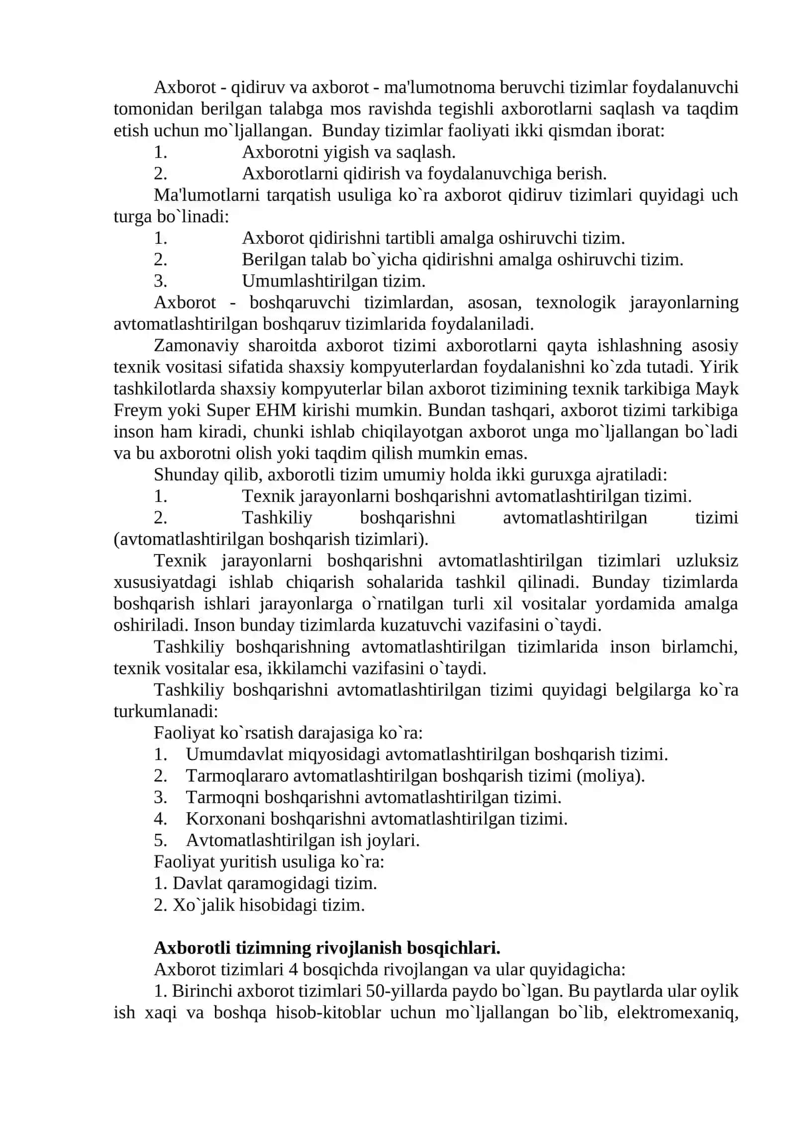 Axborot tizimlarining tuzilishi va turkumlanishi 3