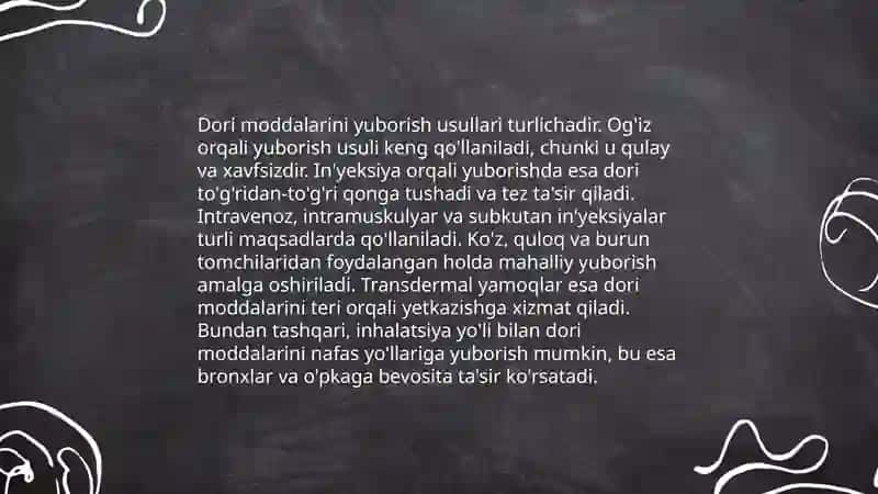 Dori moddalarini yuborish yõllari. Dozalar haqida tushuncha 3
