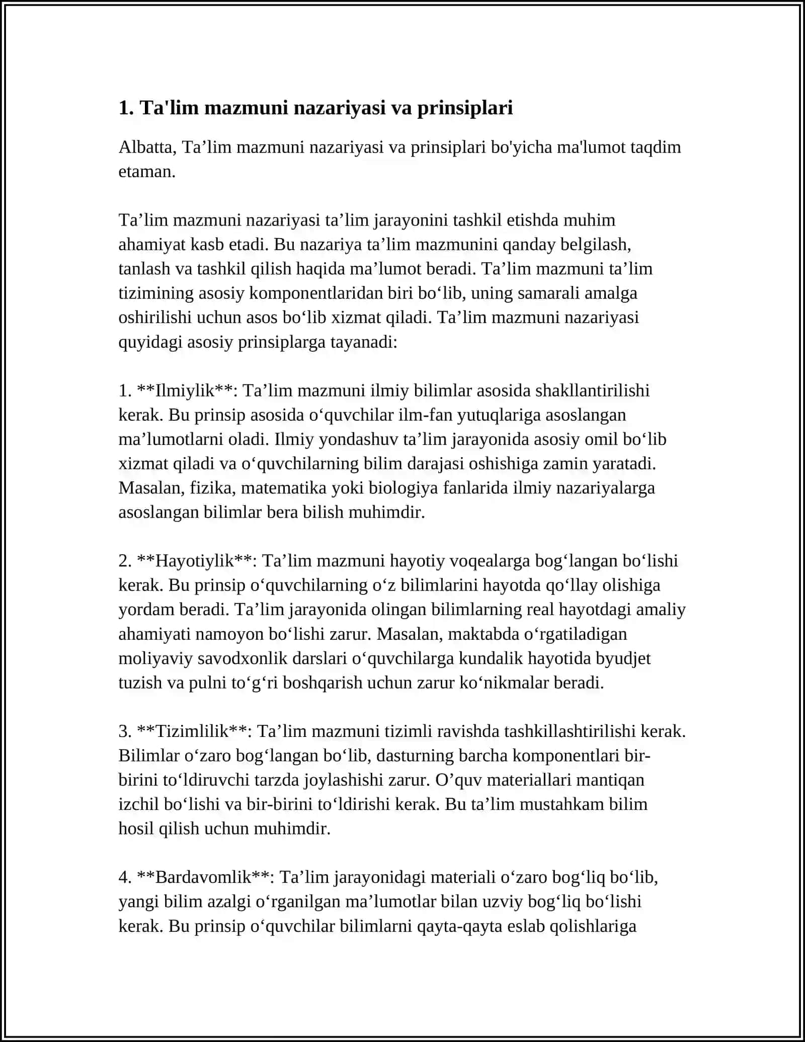 TA'LIM MAZMUNI.TA'LIM METODLARI VA VOSITALARI 3