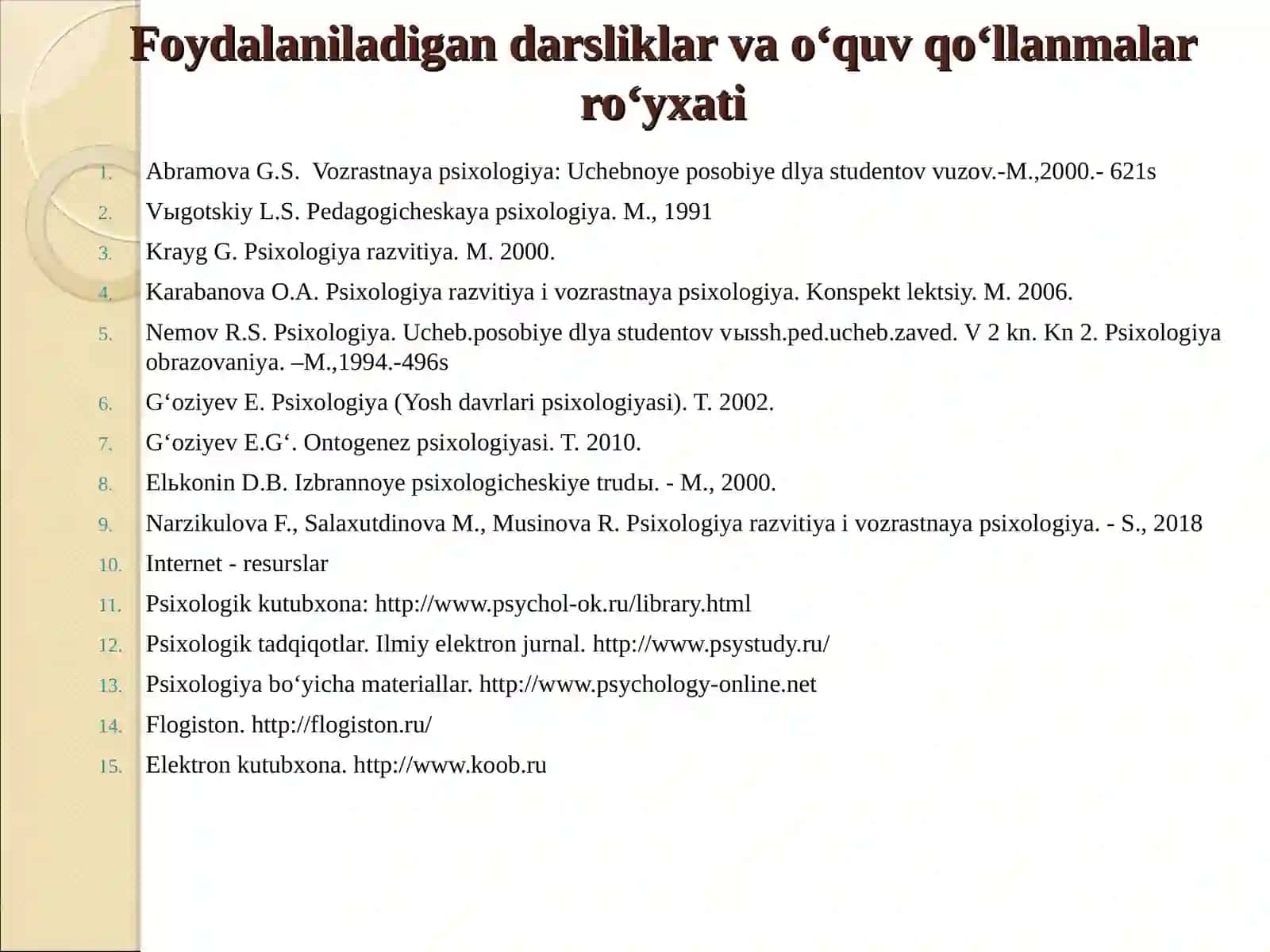 YOSHPSIXOLOGIYASIFANIGA KIRISH 3