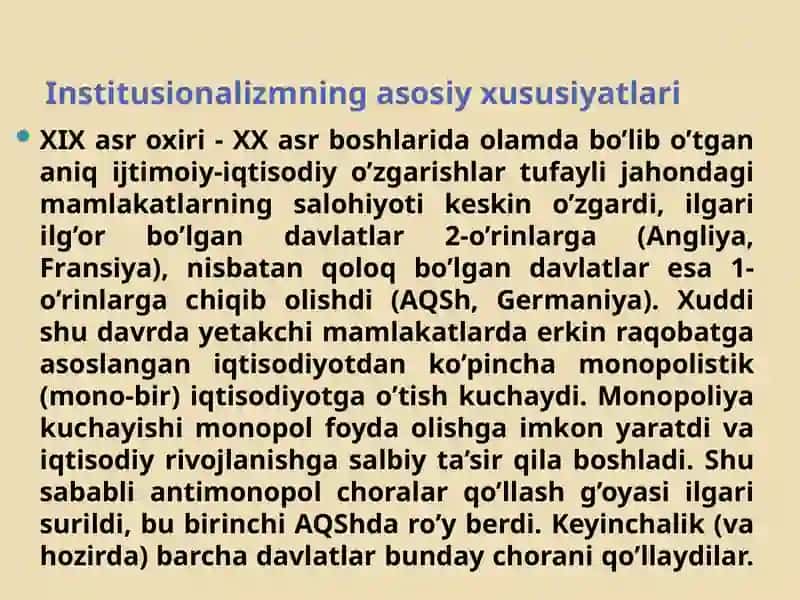 INSTITUSIONALIZM IQTISODIY TA’LIMOTINING MOHIYATI VA AHMIYATI 3
