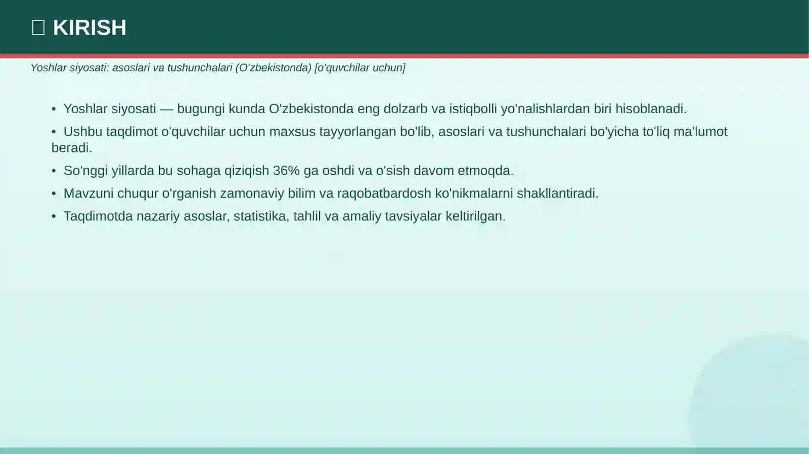 Yoshlar siyosati: asoslari va tushunchalari (O'zbekistonda) 3