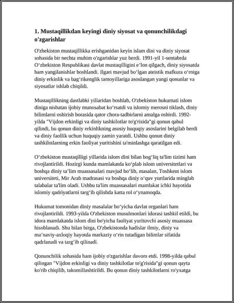 ÒZBEKISTON MUSTAQILLIGI YILLARIDA ISLOM DINIGA MUNOSABATNING TUBDAN ÒZGARISHI 3
