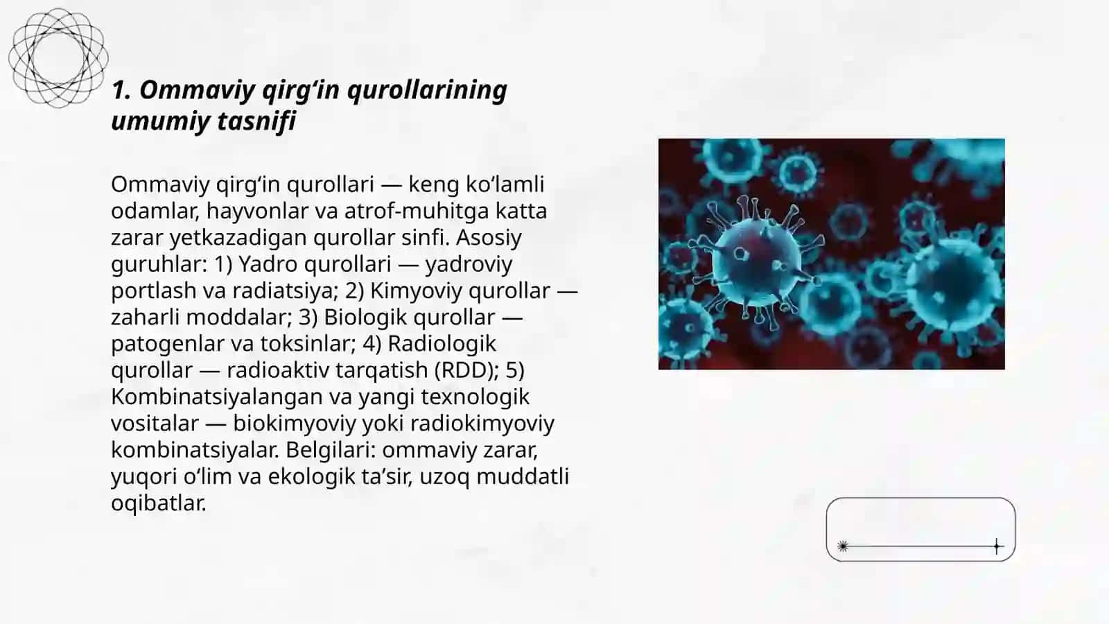Ommaviy qirgʻin qurollarning tasnifi.Jabrlanish oʻchogʻining tibbiy taktik tavsifi.Yoʻqotishlar 3