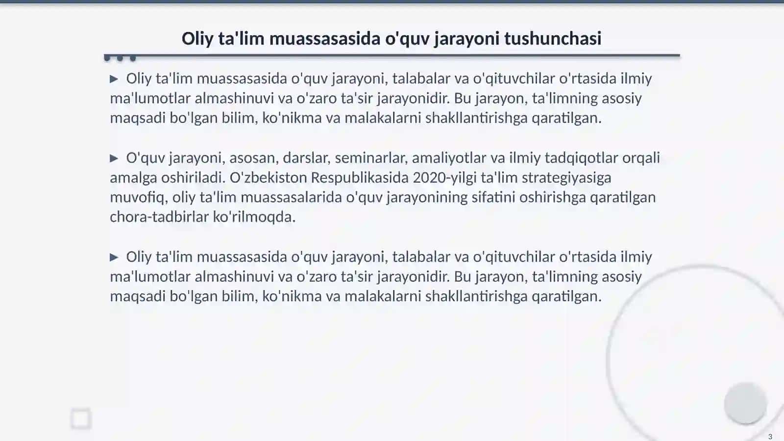 Oliy ta'lim muassasasidagi o'quv tarbiyaviy jarayonining bosqichlari 3