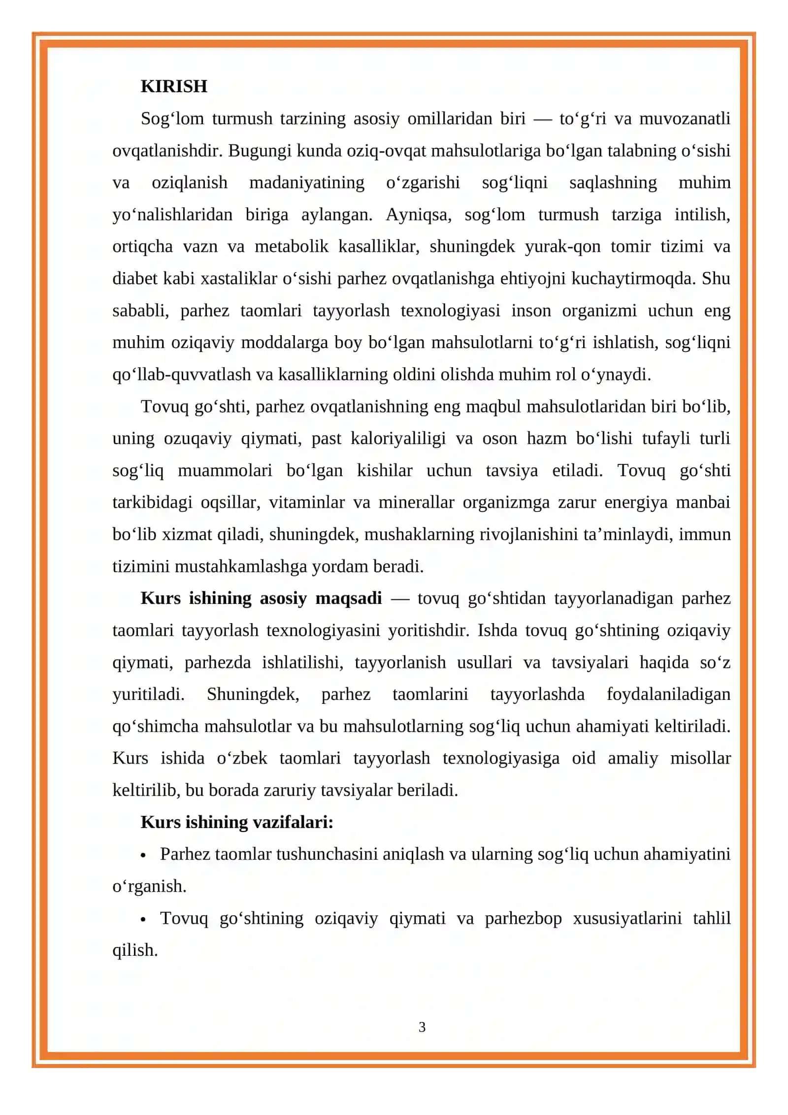 Parhez taomlari tayyorlash texnologiyasi (Tovuq go'shtidan tayyorlanadigan taomlar misolida) 3