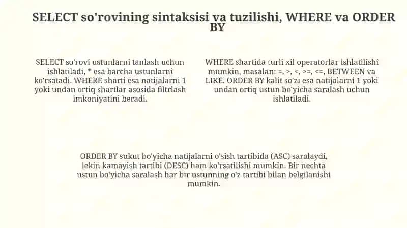 SQL tilida so'rovlar bilanishlash 4