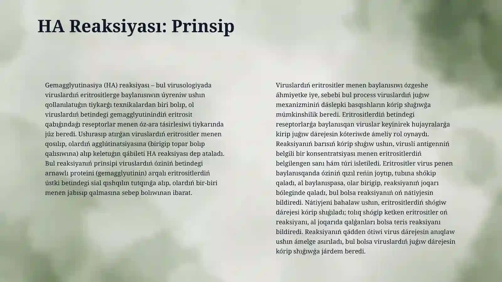 Gripp keselliginde gemagglyutinasiya hám gemagglyutinaciyanı tormozlaw reaksiyaların qoyıw hám nátiyjesin bahalaw 4