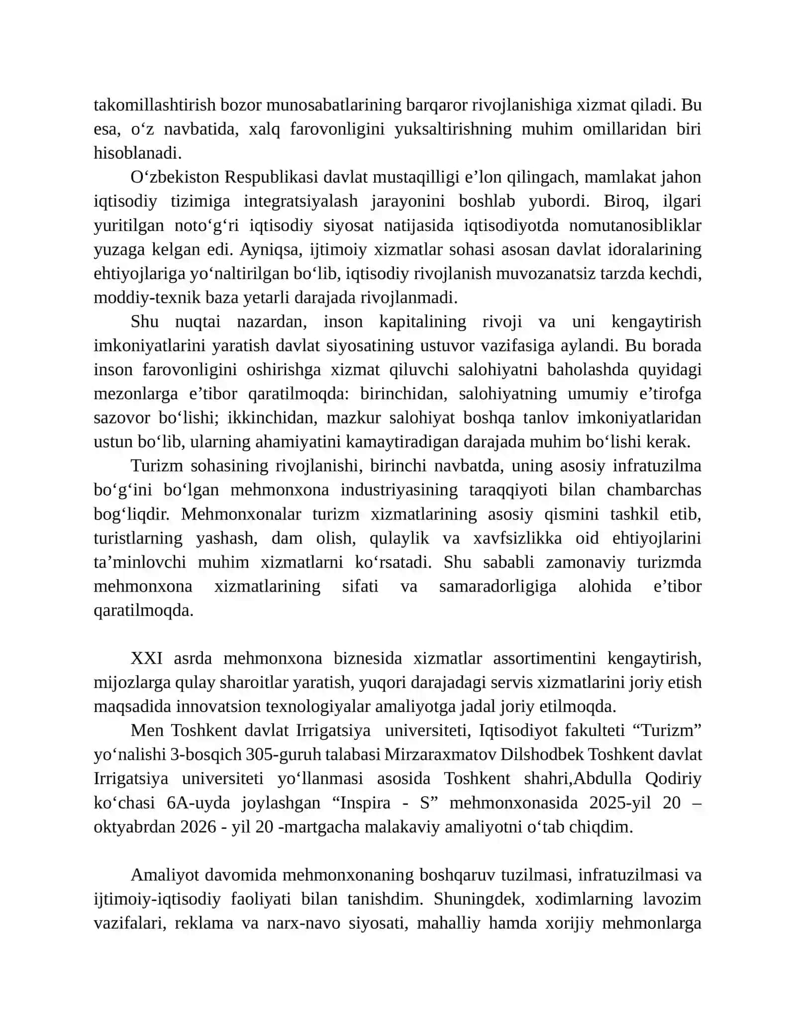 Inspira - S hotel amaliyot hisoboti 4