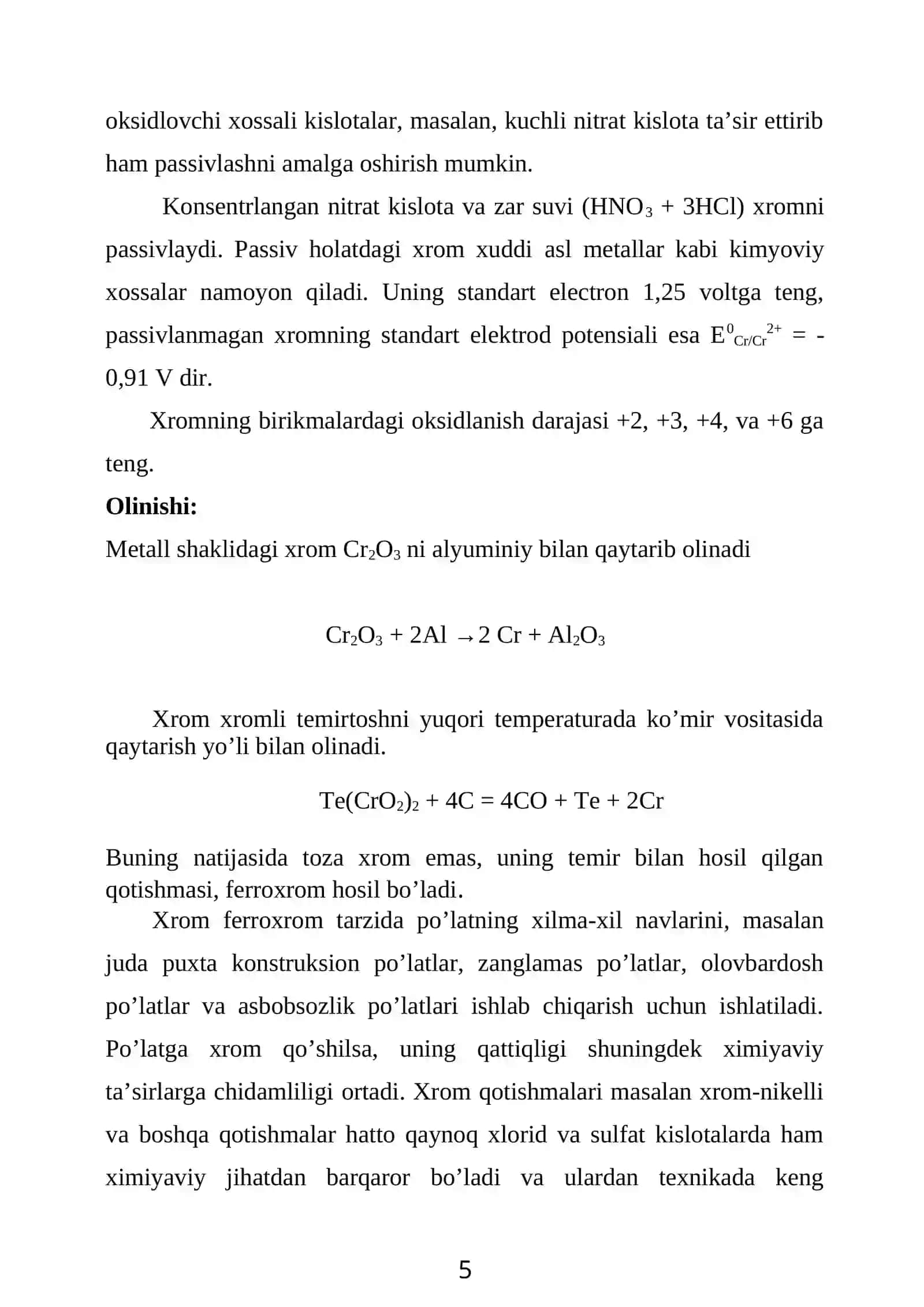 Xrom (III) oksidning fizikaviy va kimyoviy xossalari 4