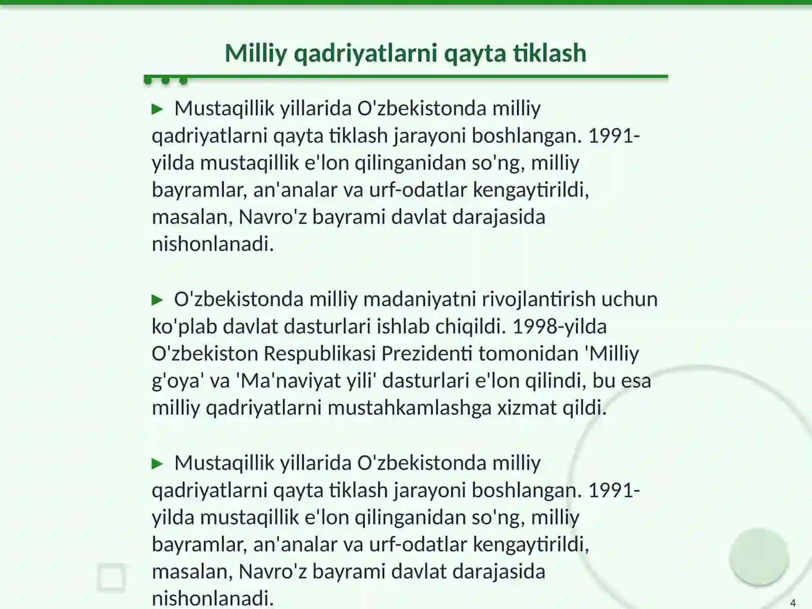 Madaniy va manaviy rivojlanishlar 4