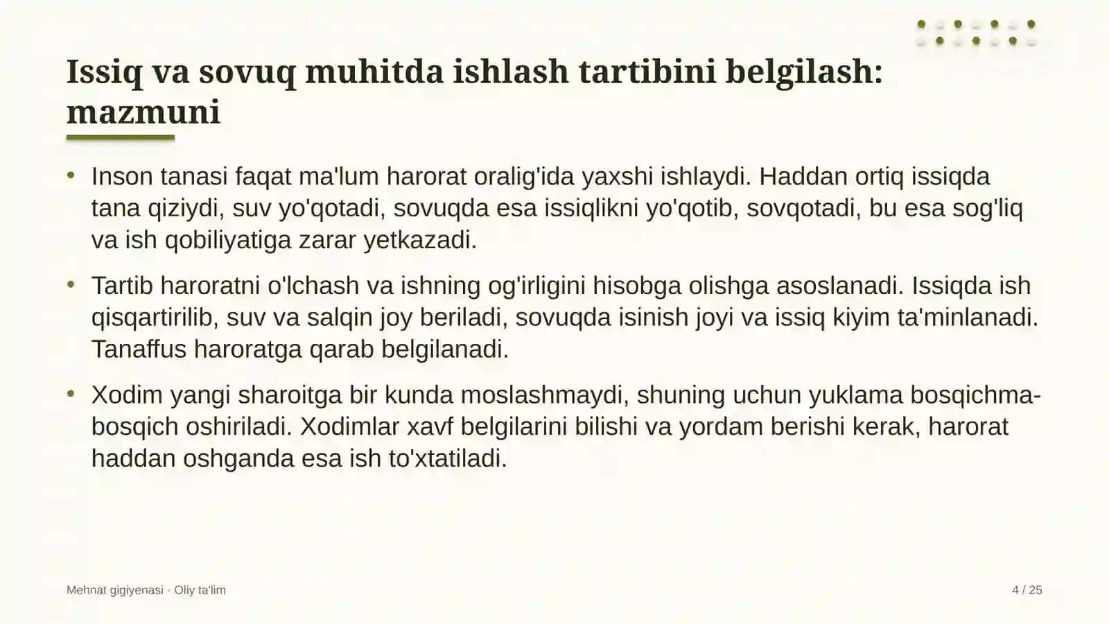 nonvoyxonalarda issiq va sovuq muhitda ishlash tartibini belgilash 8305 4