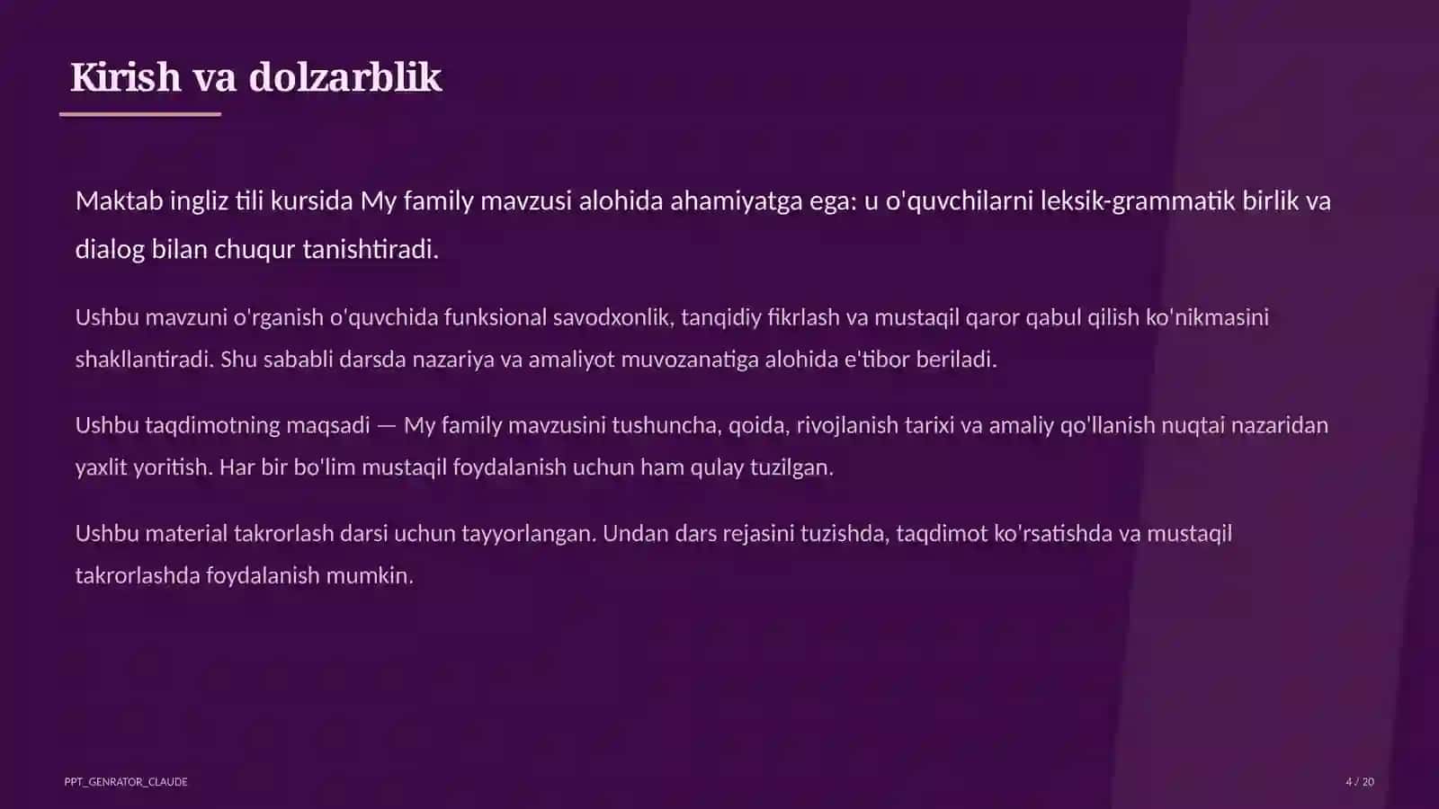My Family (1-sinf) Ingliz tili (1–11) - takrorlash darsi 4