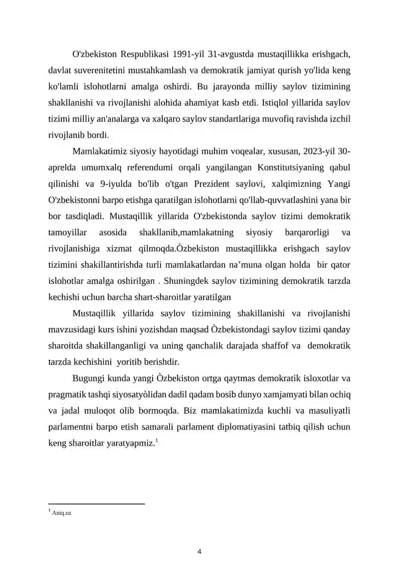 Mustaqillik yillarida O‘zbekistonda saylov tizimining shakillanishi va rivojlanishi 4