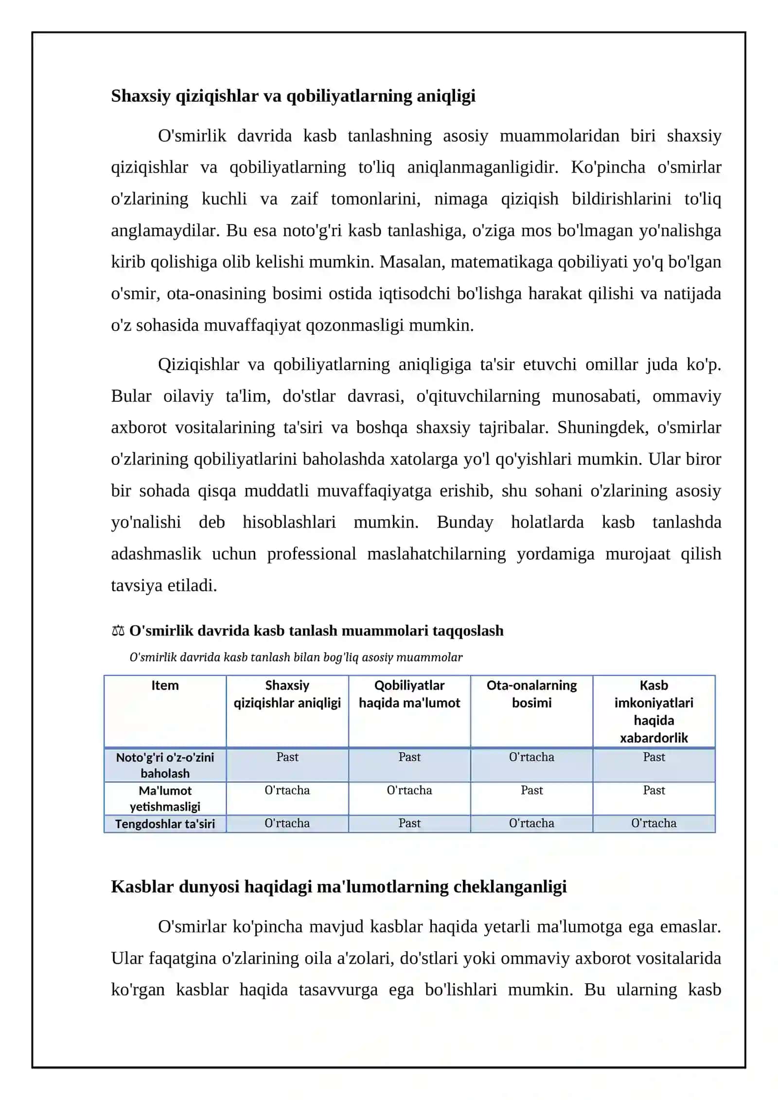 O'smirlik davrida kasb tanlash muammolari: Asosiy omillar 4
