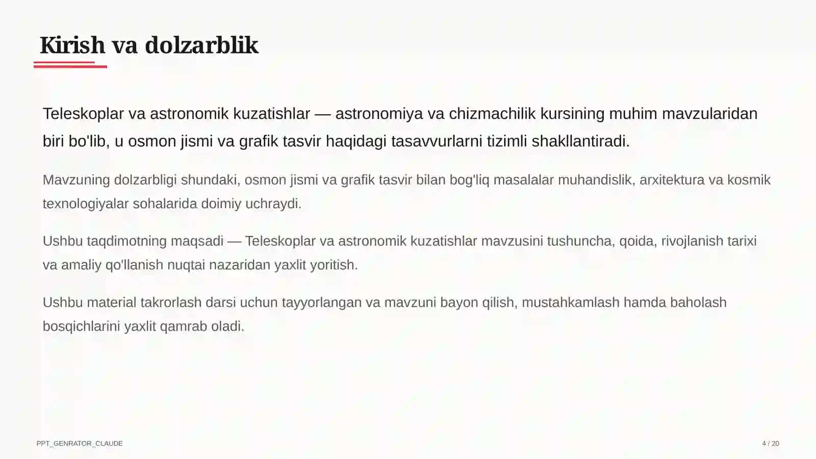 Teleskoplar va astronomik kuzatishlar (10-sinf) 4