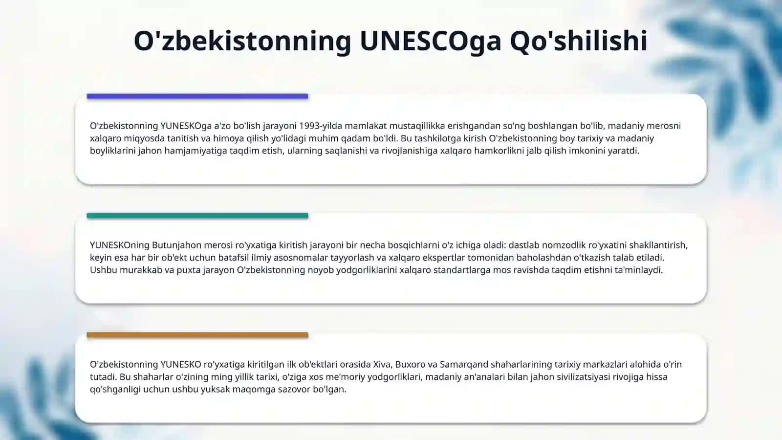 O'zbekistonning UNESCOdagi Butunjahon madaniy merosi obyektlari 4