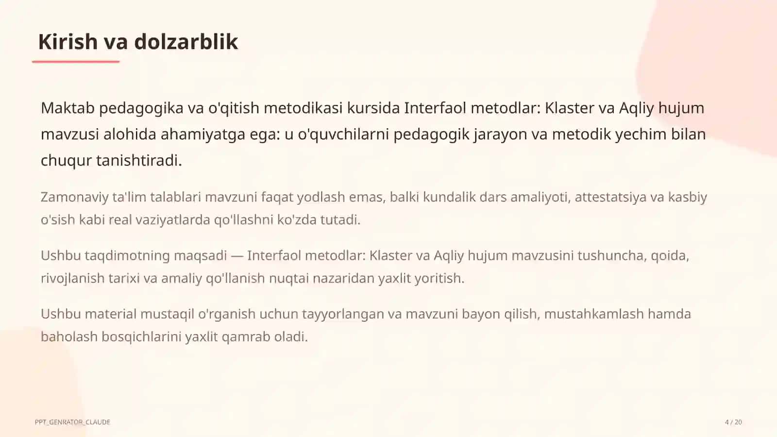 Interfaol metodlar: Klaster va Aqliy hujum 4
