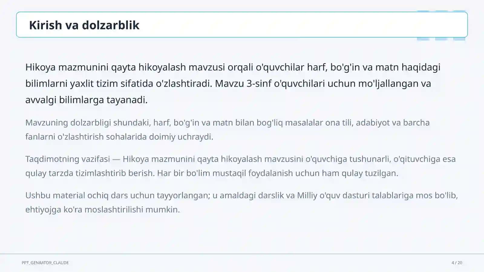 Hikoya mazmunini qayta hikoyalash (3-sinf) 4