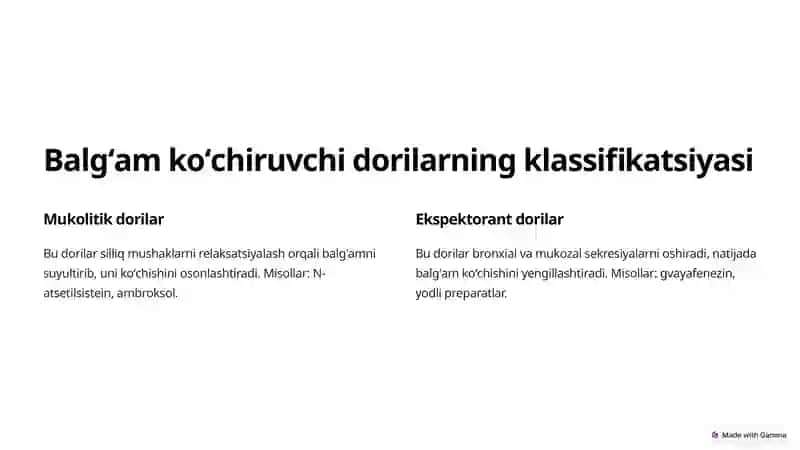 Yoʻtalga qarshi va balgʻam koʻchiruvchi dori vositalarining klinik farmakologiyasi 4