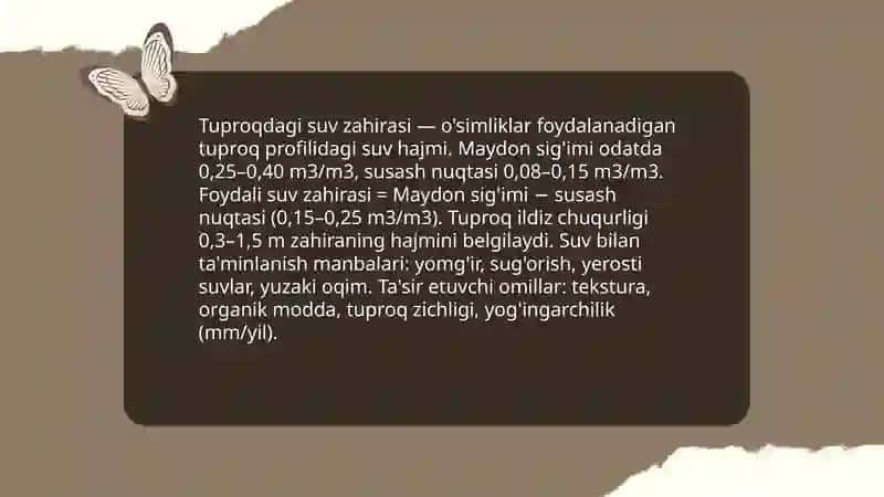 Tuproq suvo'tlari.Ahamiyati va ularning usullarini o'rganish 4