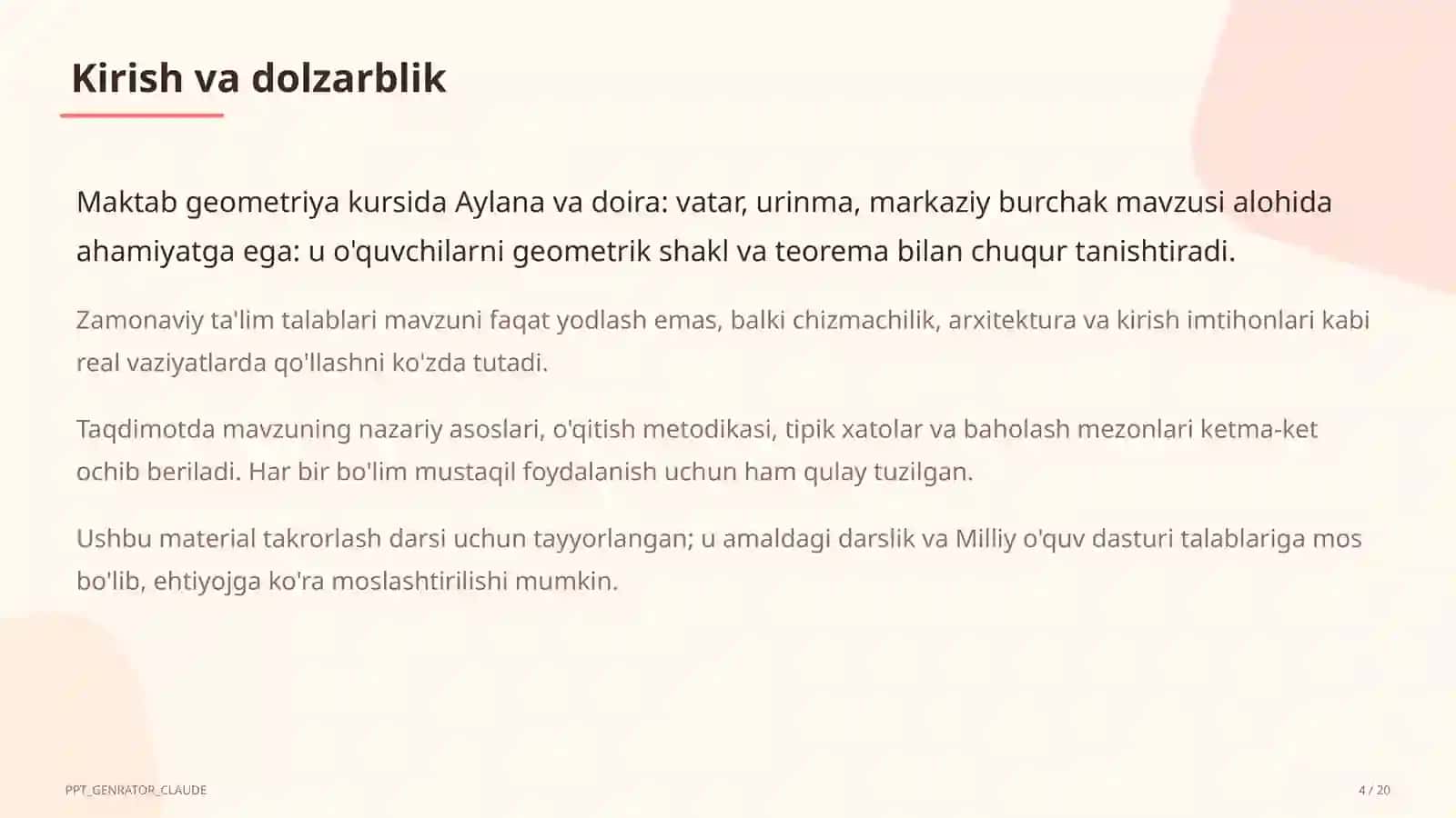 Geometriya (7– 11) — takrorlash darsi uchun 4