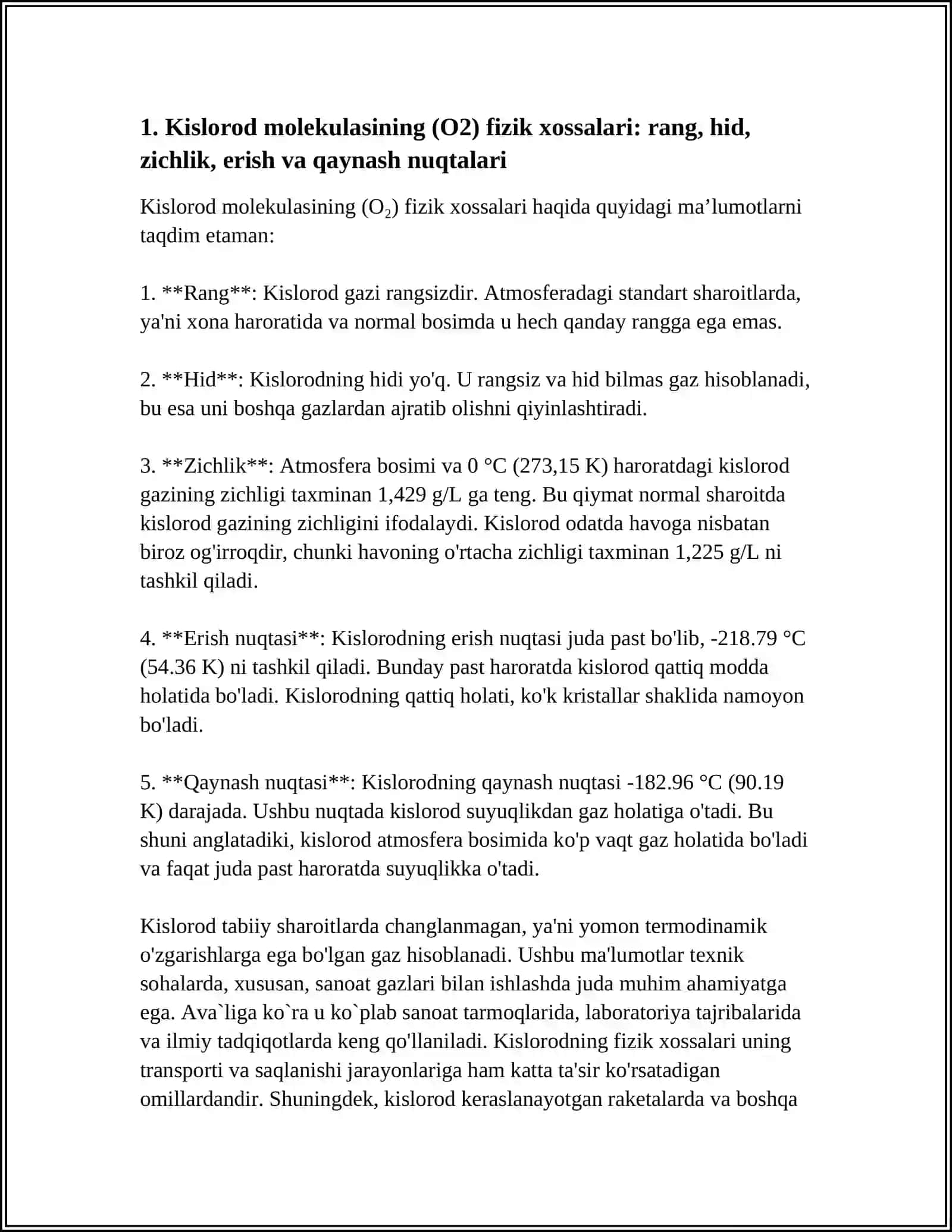 KISLOROD VA OZONNING FIZIK VA KIMYOVIY XOSSALARI 4