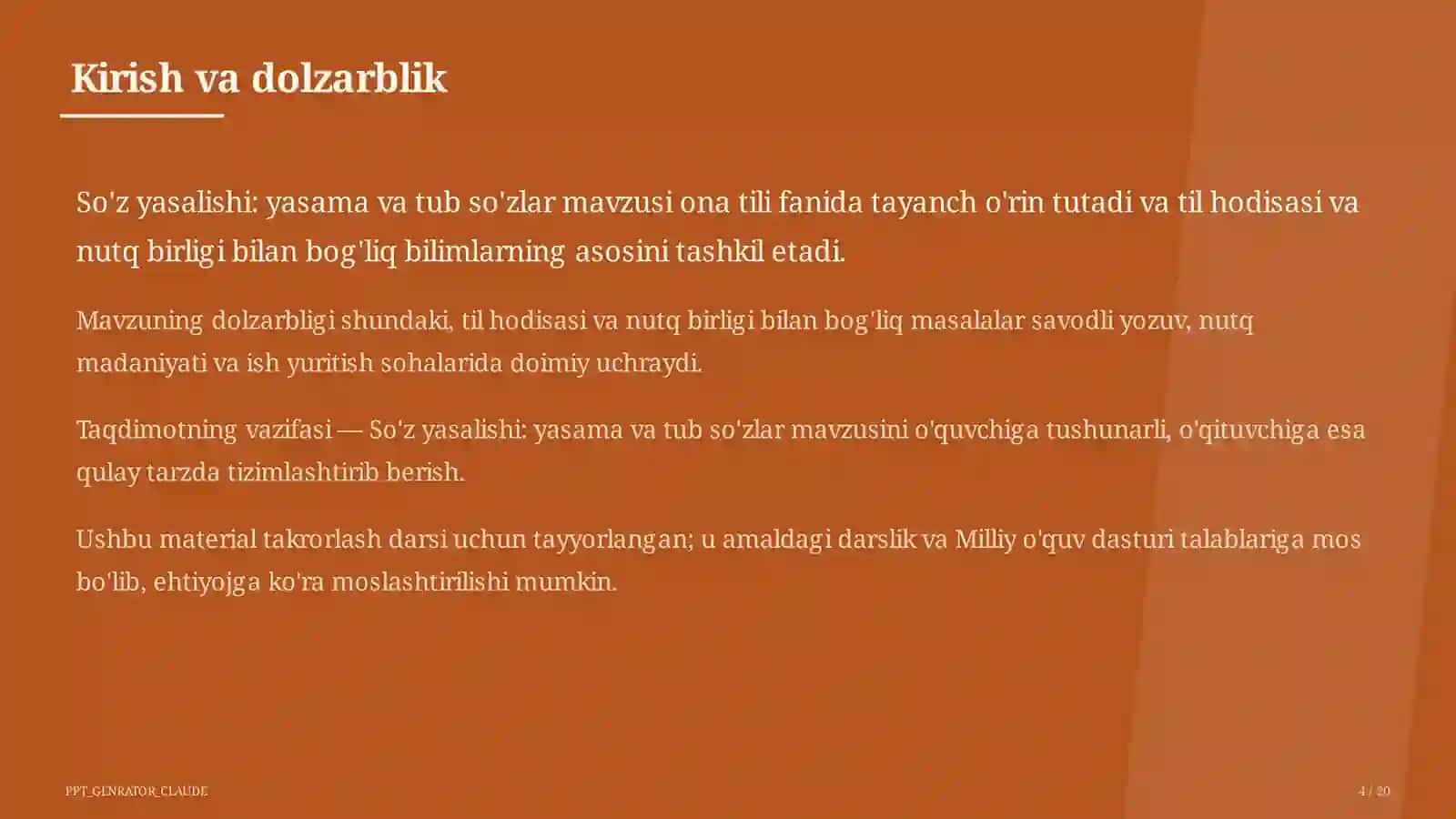 So'z yasalishi: yasama va tub so'zlar (6-sinf) 4