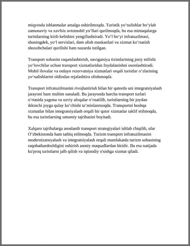 Turizm transport infratuzilmasini modernizatsiyalash va integratsiya 4