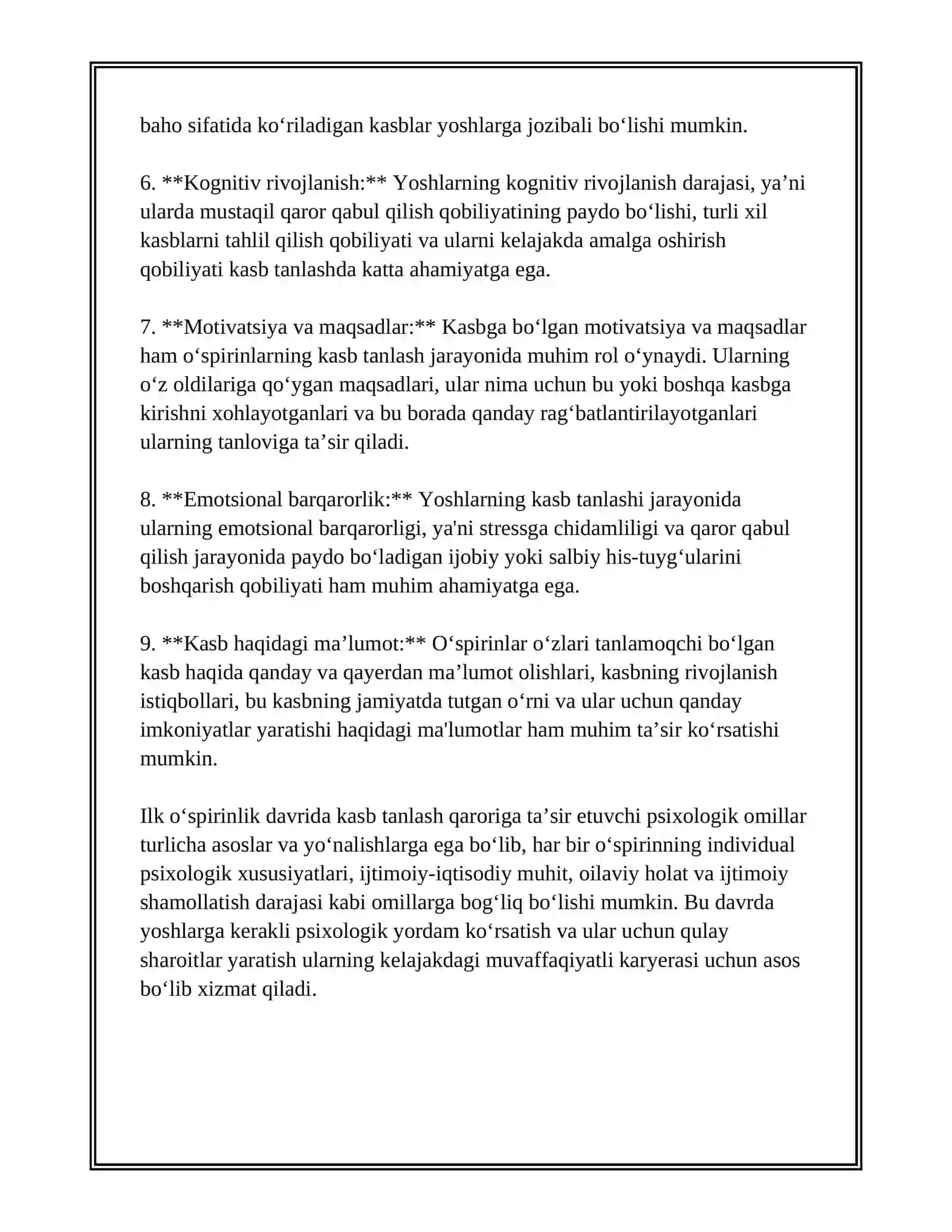 ILK O'SPIRINLIK DAVRIDA O'QUV-KASBIY FAOLIYATNING YETAKCHI FAOLIYATGA AYLANISHI VA KASB TANLASH MUAMMOSI 4