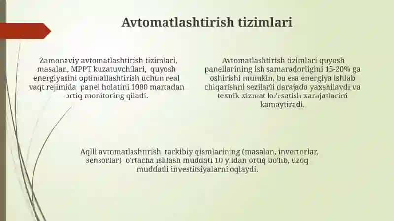 Quyosh panellarini samarali boshqarish usullari va avtomatlashtirish 4