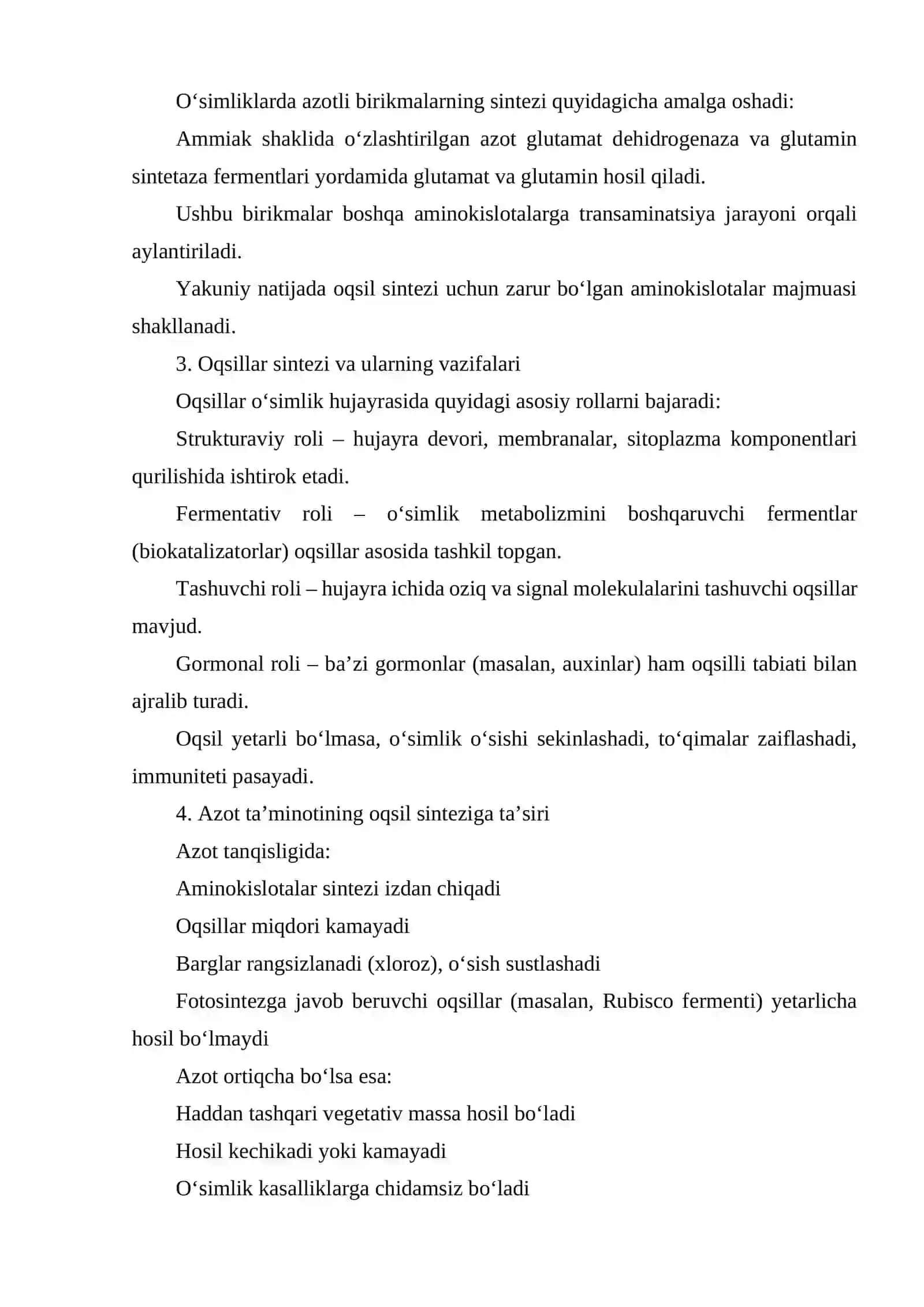 AZOTNI O'SIMLIK HAYOTIDA TUTGAN O'RNI 4