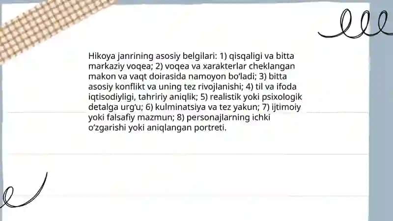 Epik tur janr. Hikoya janri, qissa janri. 4