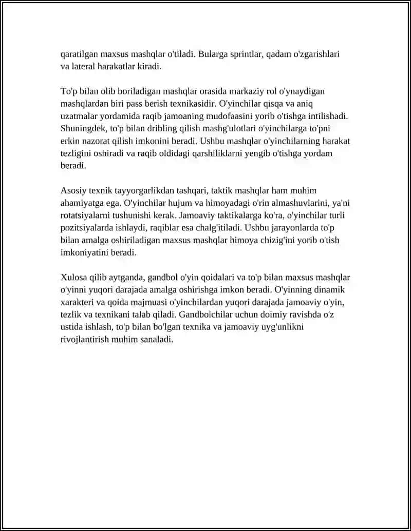 GANDBOL SPORT QOIDALARI. TO'PLAR BO'YICHA MAXSUS MASHQLAR 4