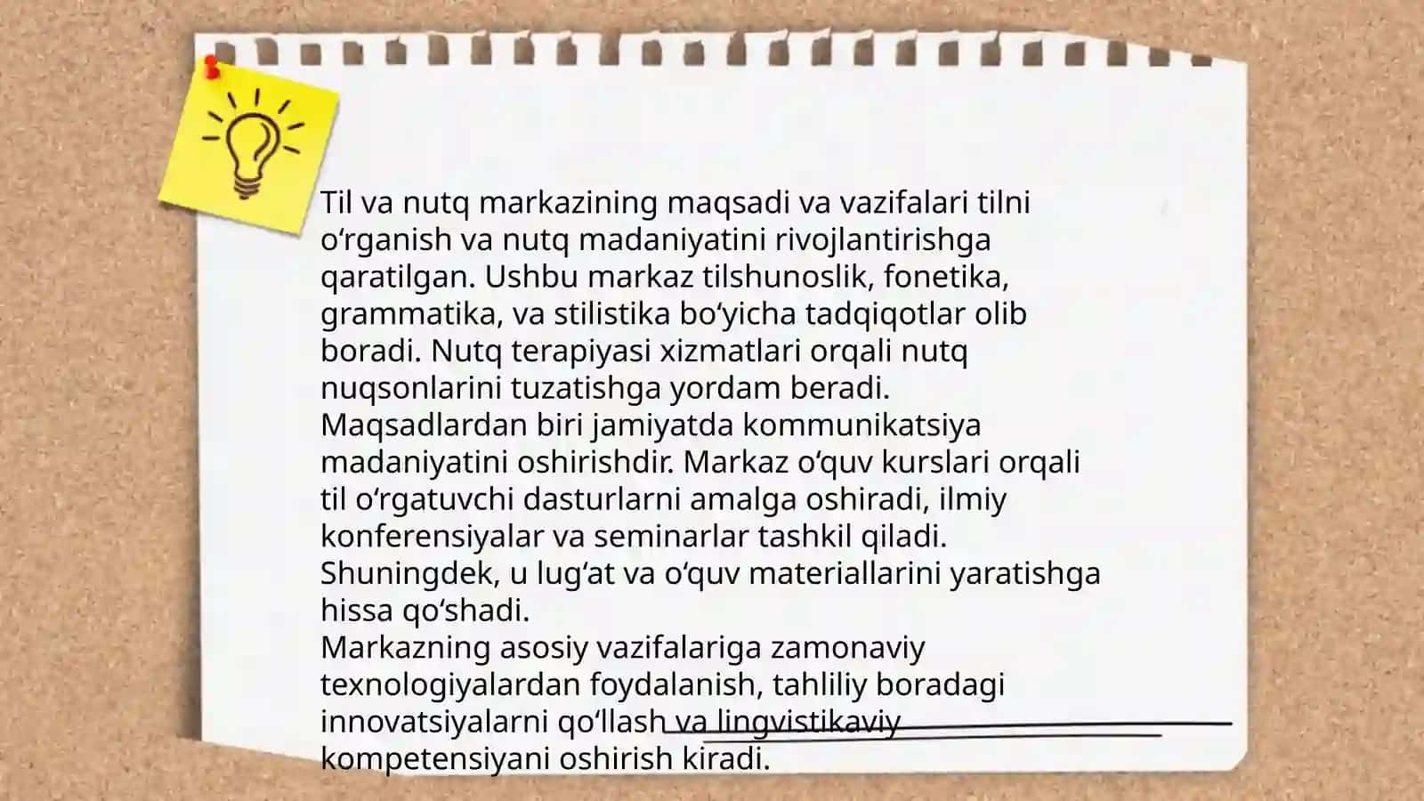 Til va nutq markazi tashkil qilish texnologiyasi 4