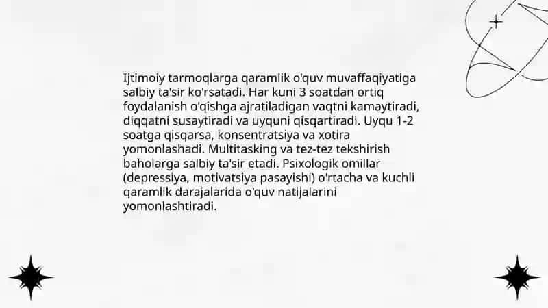 O'smirlarning ijtimoiy tarmoqlarga qaramlik darajasi 4