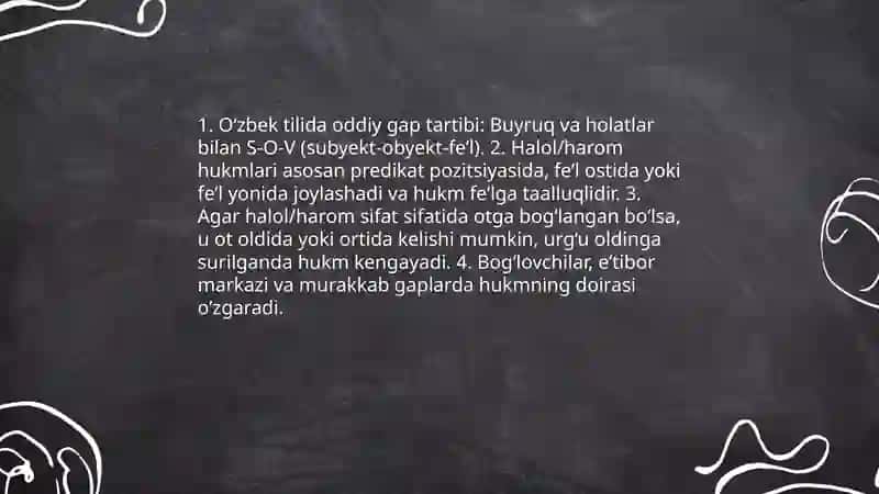 Halol va harom tushunchasi: gap tarkibida uslubiy ifodalanishi 4