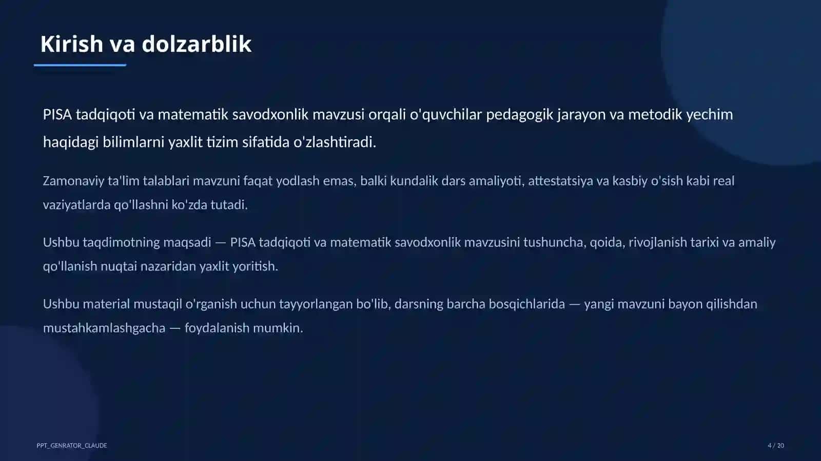 PISA tadqiqoti va matematik savodxonlik 4