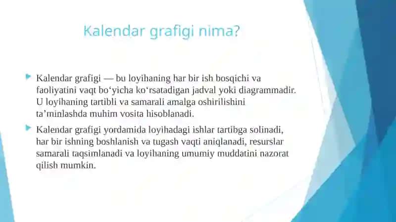 YOʻLOB'EKITINI QURISH UCHUN KALENDAR GIRAFIGINI TUZISH 4