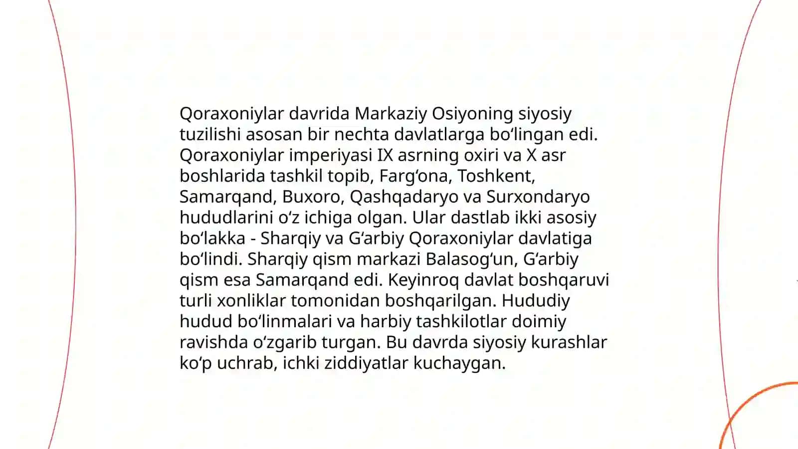 Qoraxoniylar davlatining davlatimizda turgan oʻrni hamda Gʻaznaviylar Somoniylar Safforiylar Tohiriylar va boshqa davlatlardan oʻxshash va farqli tomonlari 4