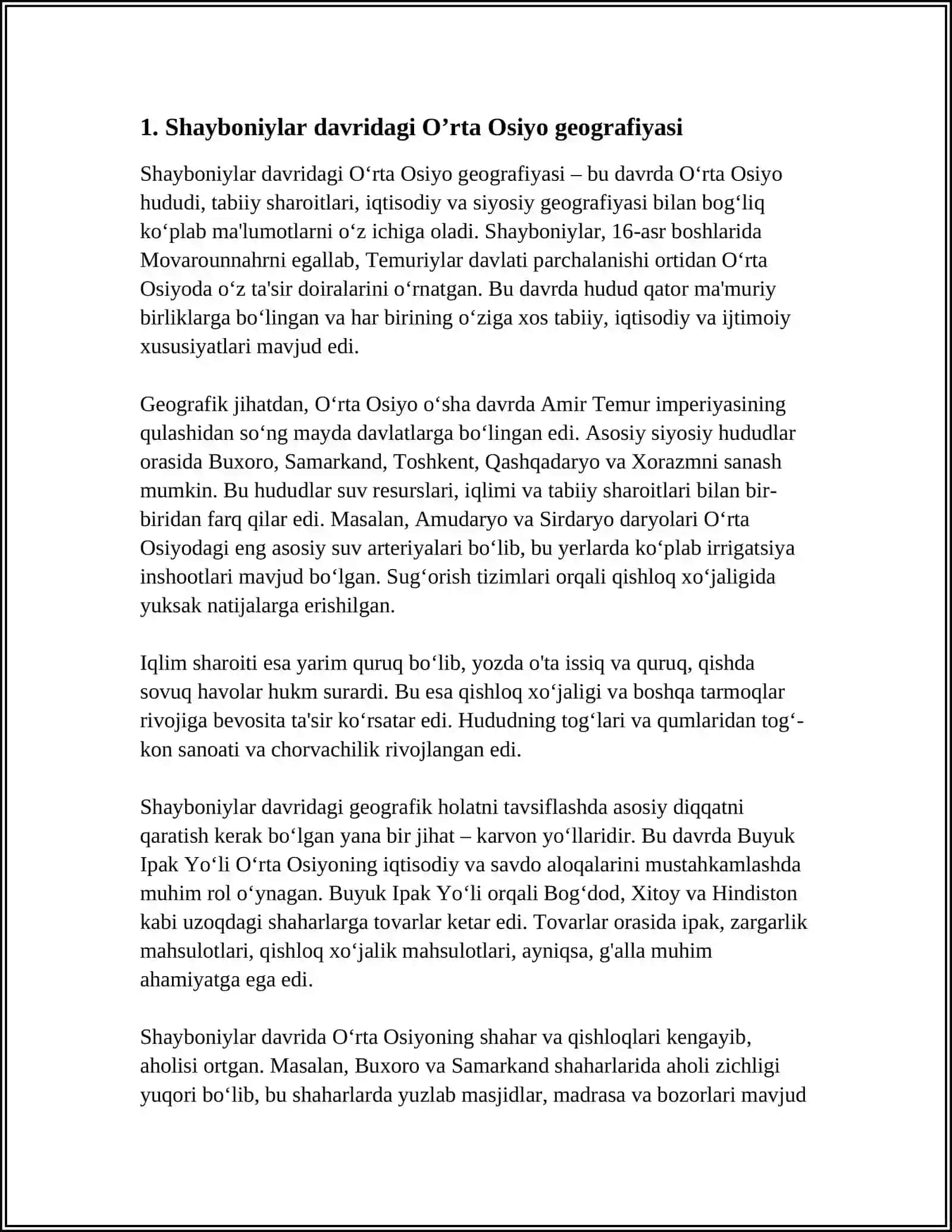 O'RTA OSIYONING SHAYBONIYLAR,ASHTARXONIYLAR, XIVA XONLIGI DAVRIDAGI TARIXIY GEOGRAFIYASI 4
