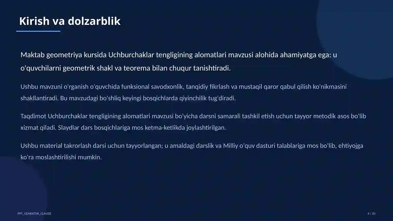 Geometriya (7–11) — takrorlash darsi uchun 4