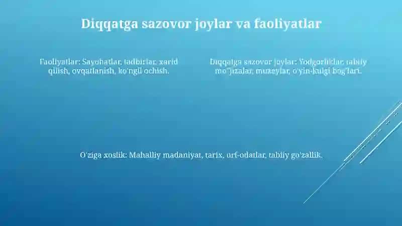 Turizm maxsulotining tarkibiy qismlarining o’ziga xos tomonlari 4