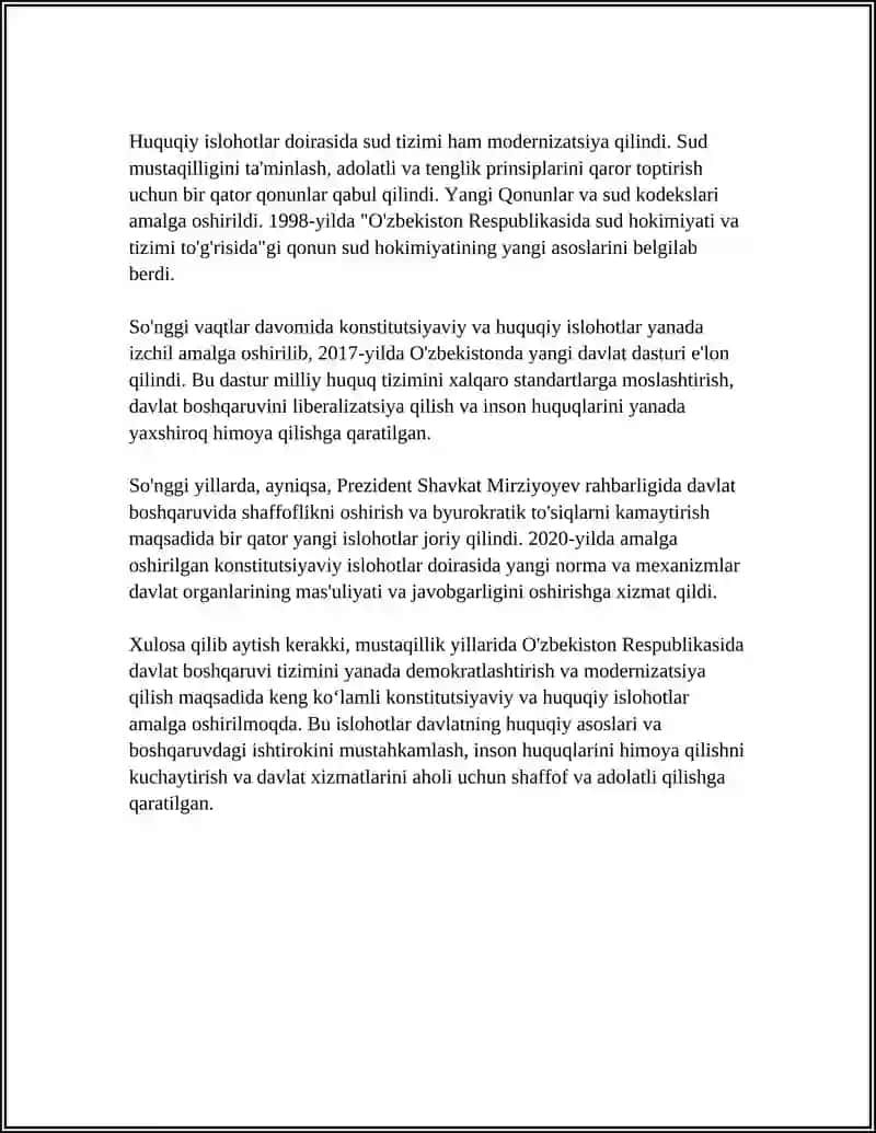 MUSTAQILLIK YILLARIDA DAVLAT BOSHQARUVI TIZIMI AMALGA OSHIROLAYOTGAN ISLOHOTLAR 4