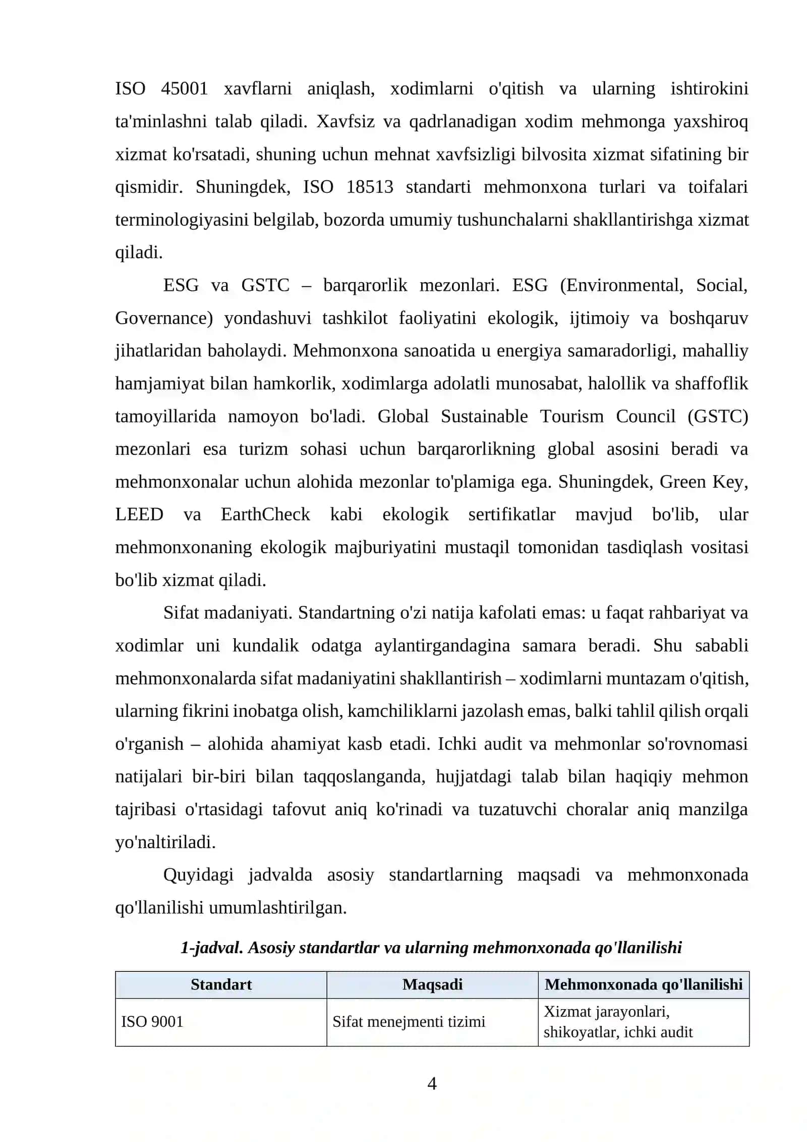 GLOBAL MEHMONXONA SANOATIDAGI XIZMAT SIFATI STANDARTLARI VA ULARNING QO'LLANILISHI 4