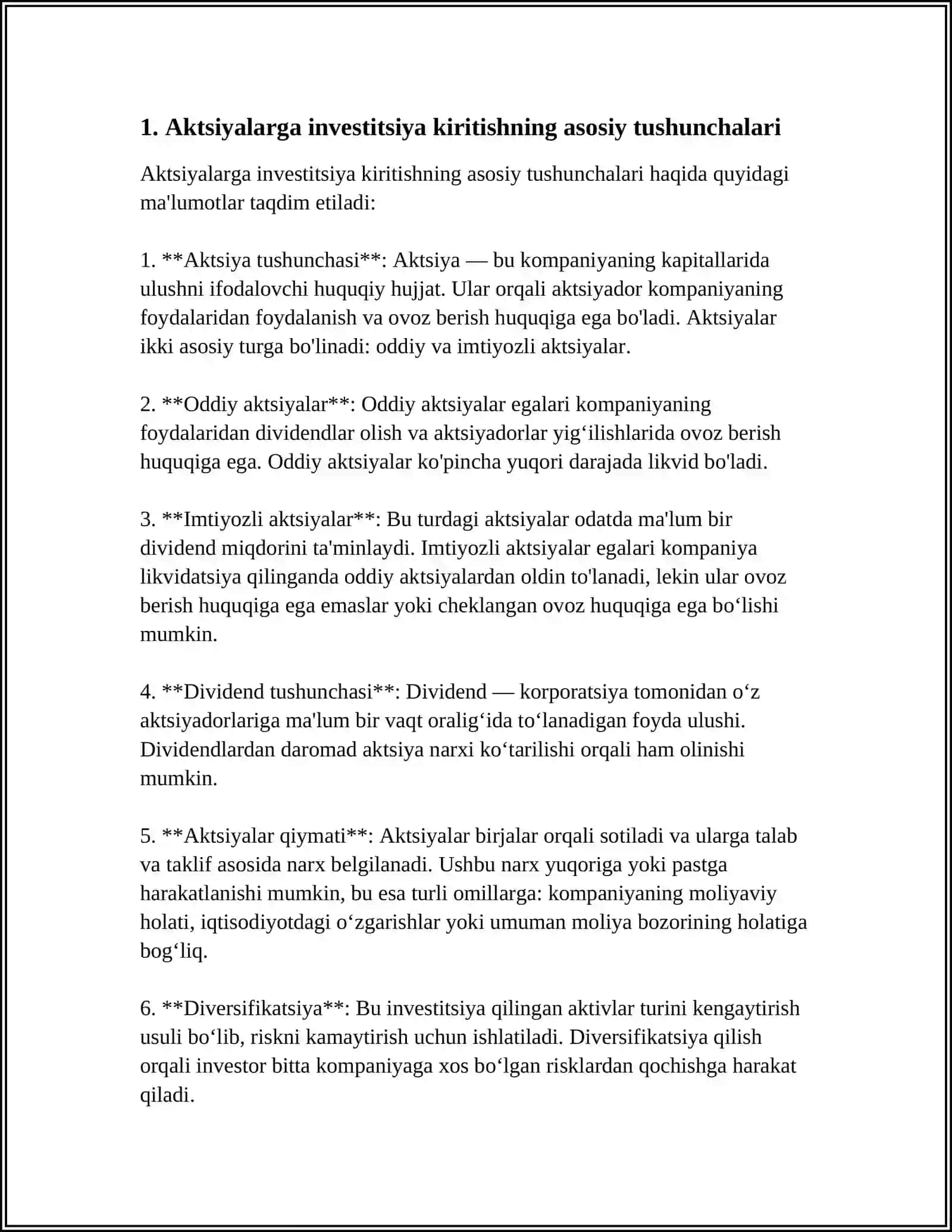 AKSIYALARGA INVESTITSIYA KIRITISH AMALIYOTI (ÕZBEKISTON MISOLIDA) 4