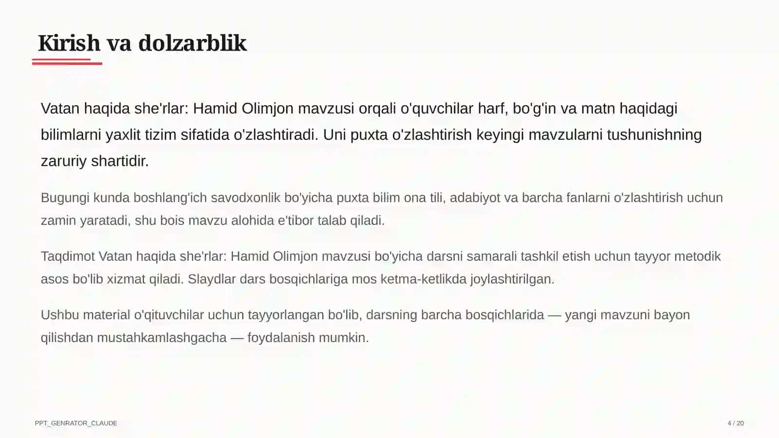 Boshlang'ich sinf: Ona tili va o'qish (1–4) — o'qituvchilar uchun 4
